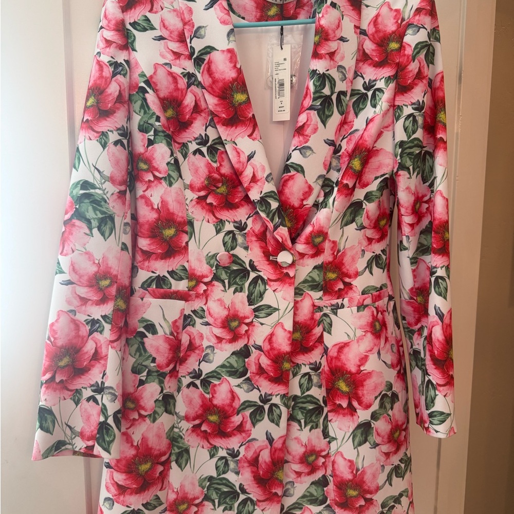 NWT Alice + Olivia Floral Long Sleeve Dress - Pink and Green